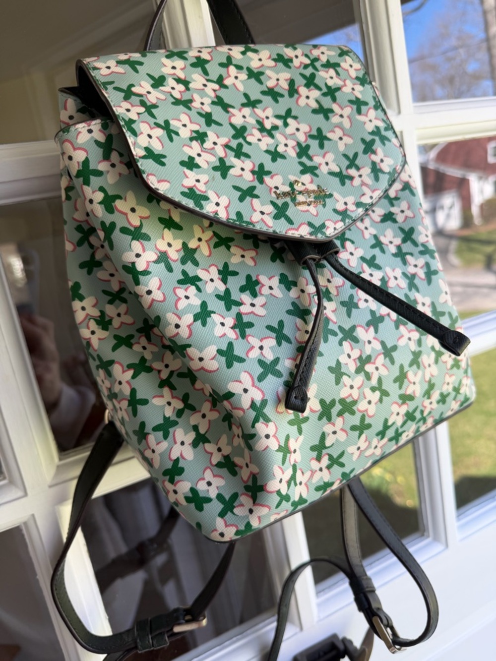kate spade Floral Drawstring Backpack - Green/White/Pink